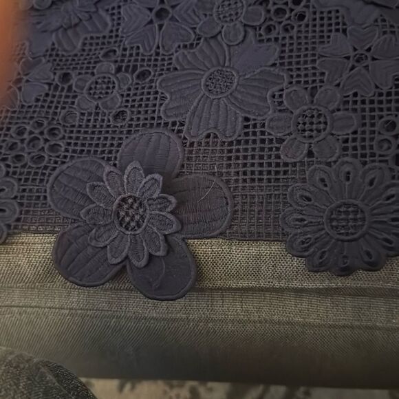 Yomis Navy Embroidered Lace One Shoulder Blouse with Scallop Edge. Size Small. - Picture 7 of 9